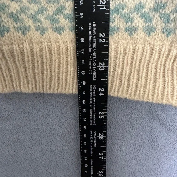 L.L. Bean Vintage Nordic Wool Cardigan Fair Isle Teal Cream Womens Size XL - Picture 6 of 10